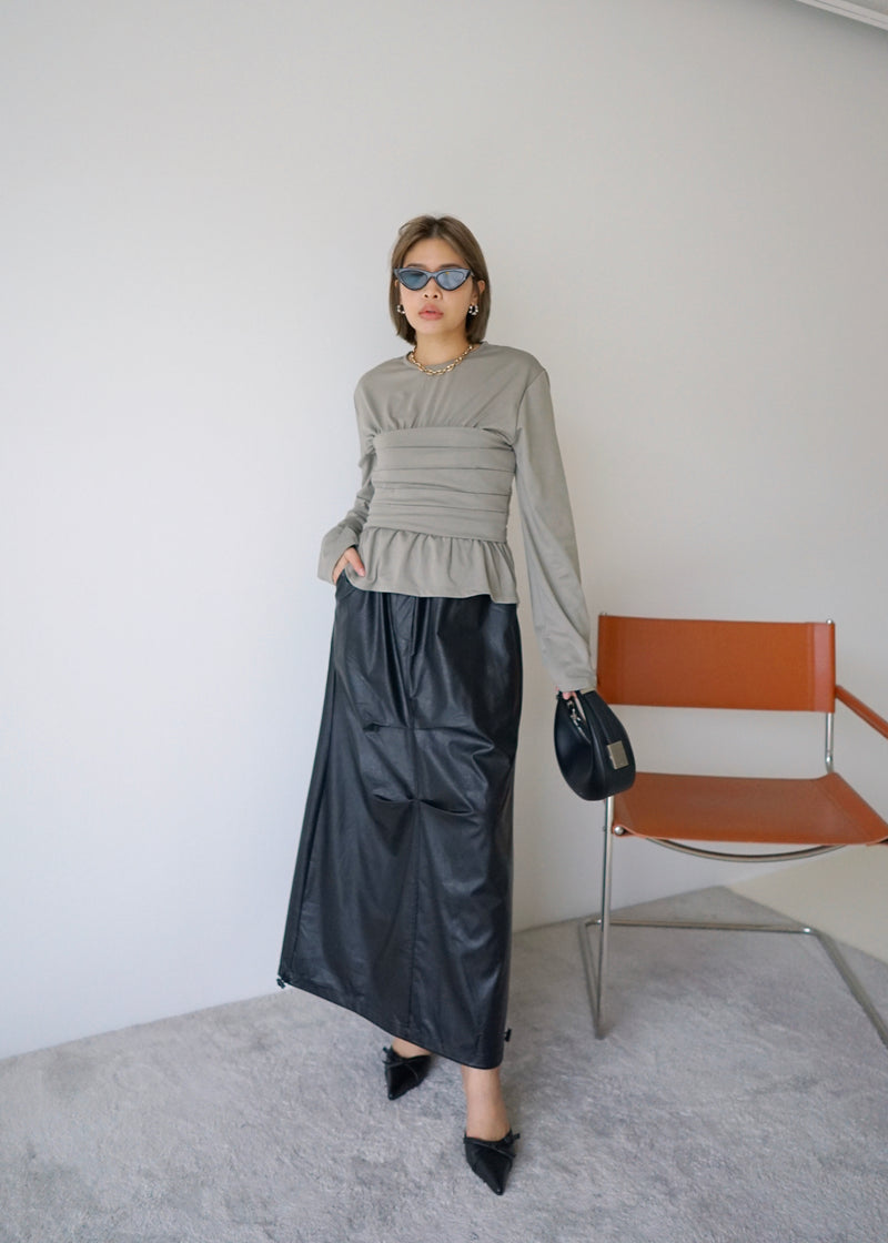 pleated detail long sleeve soft tee