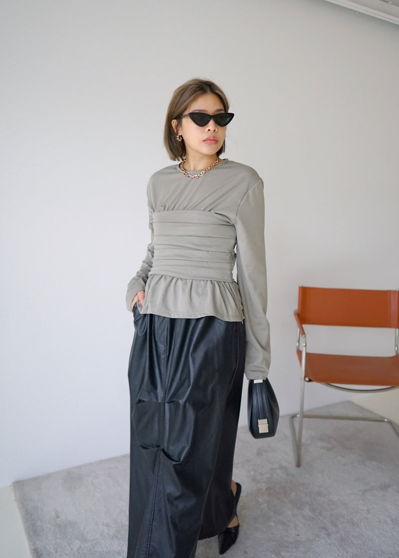 pleated detail long sleeve soft tee