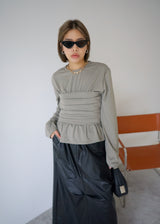 pleated detail long sleeve soft tee