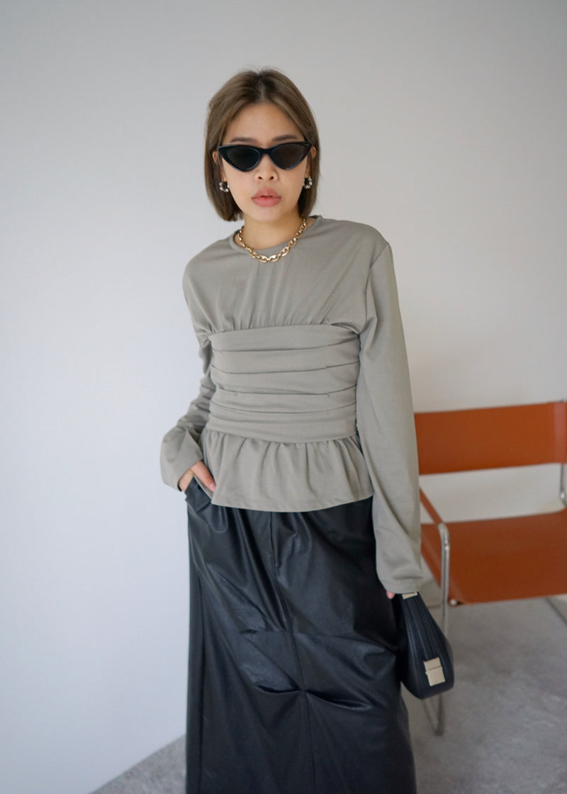 pleated detail long sleeve soft tee