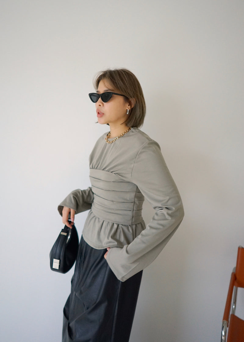 pleated detail long sleeve soft tee