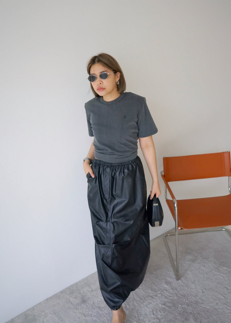 vegan leather balloon long skirt