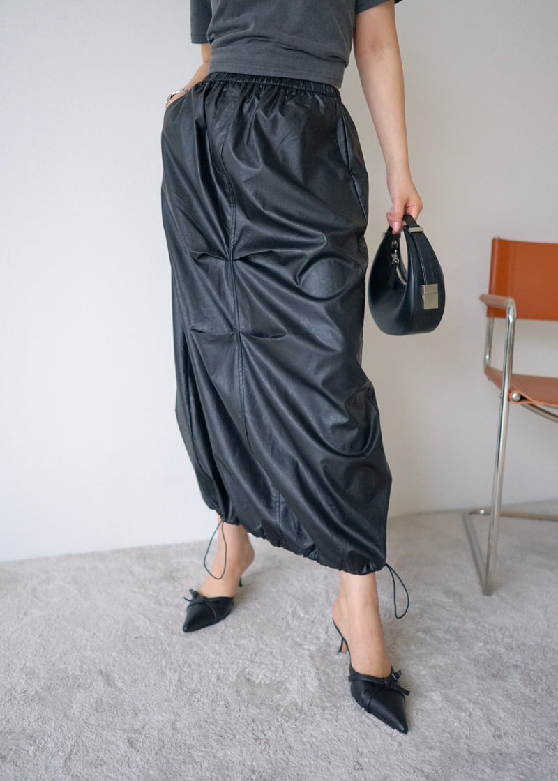 vegan leather balloon long skirt
