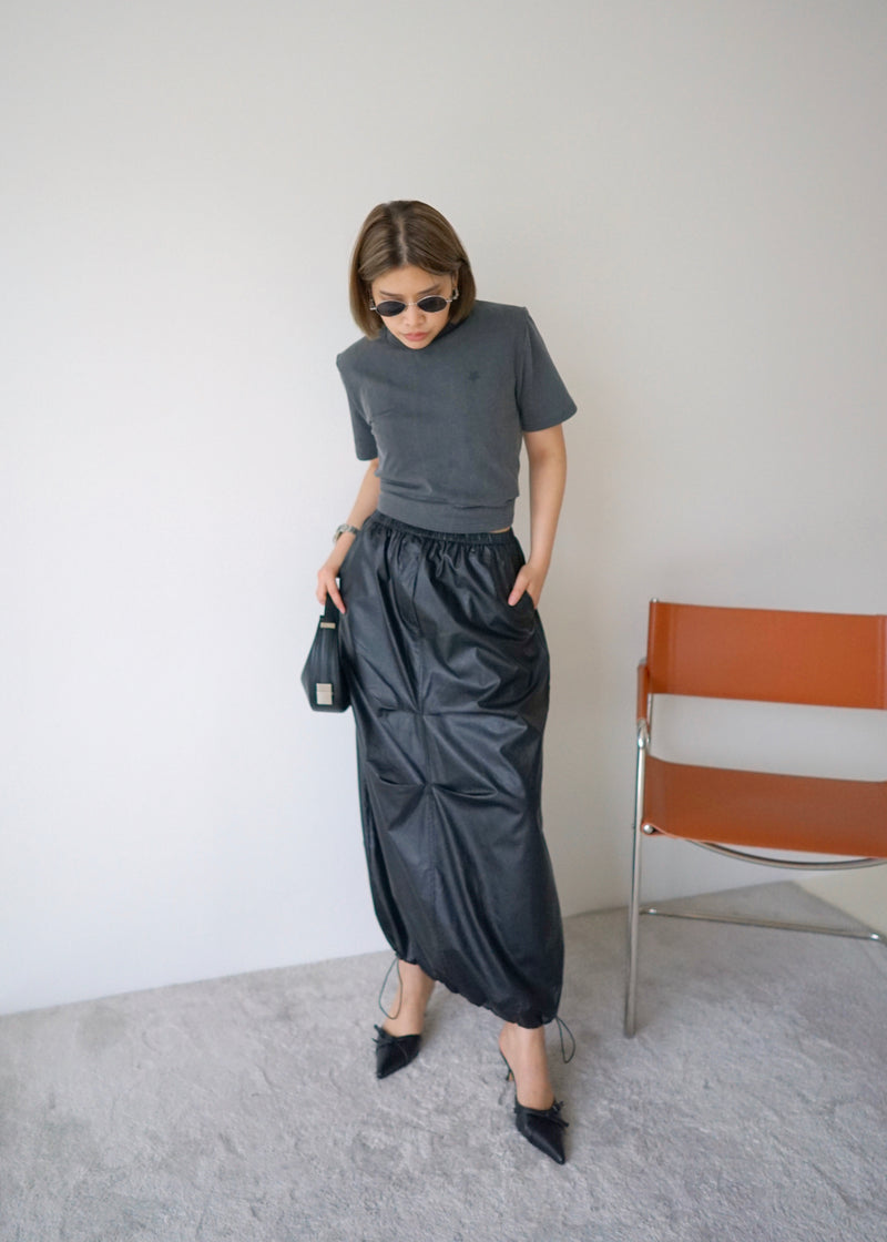 vegan leather balloon long skirt