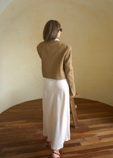 contrast collar double breasted crop suit