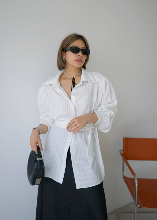 2-way stripe oversized shirt (w/ slim scarf)
