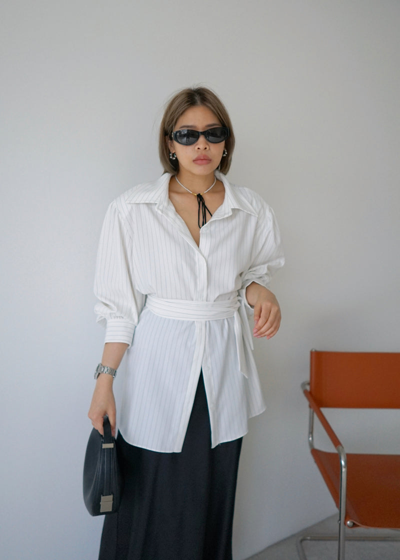 2-way stripe oversized shirt (w/ slim scarf)