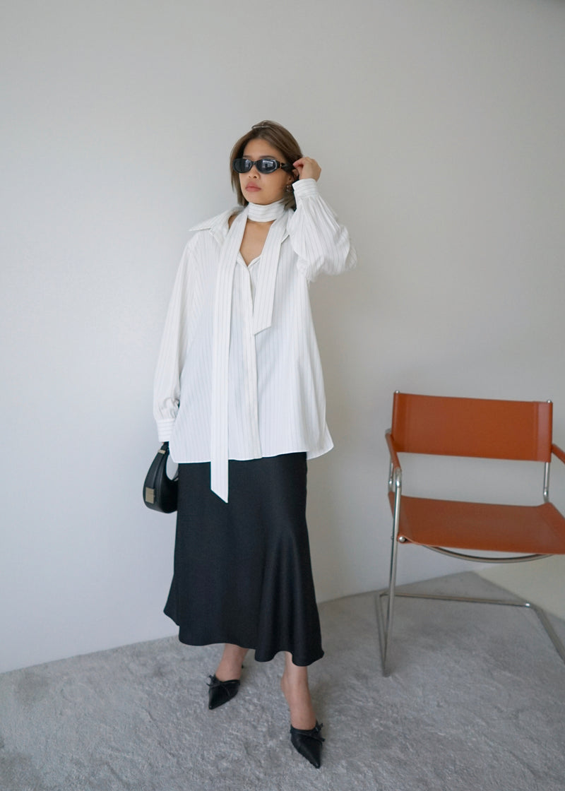 2-way stripe oversized shirt (w/ slim scarf)