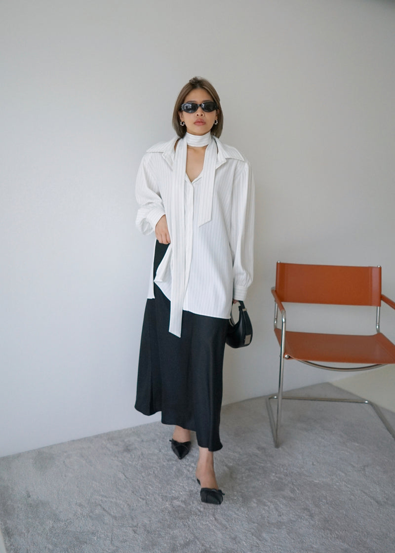 2-way stripe oversized shirt (w/ slim scarf)
