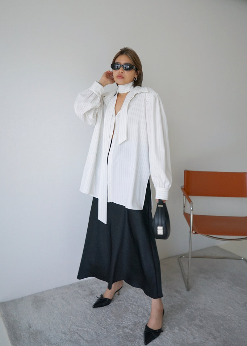 2-way stripe oversized shirt (w/ slim scarf)