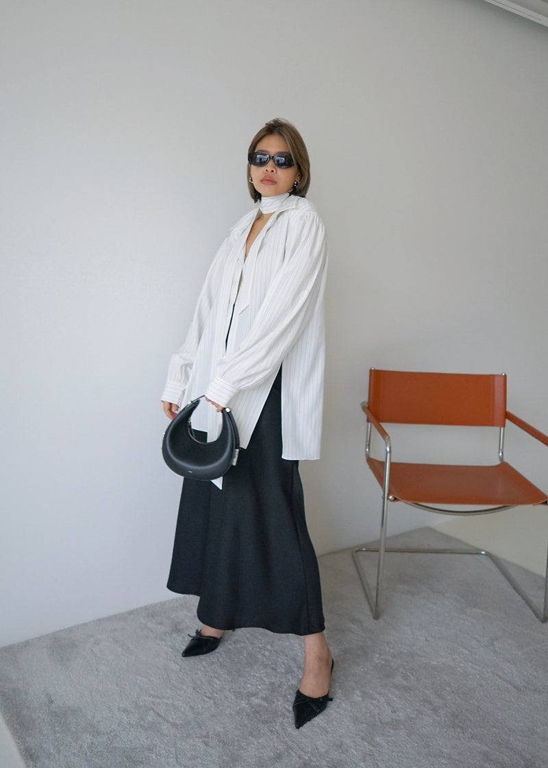 2-way stripe oversized shirt (w/ slim scarf)