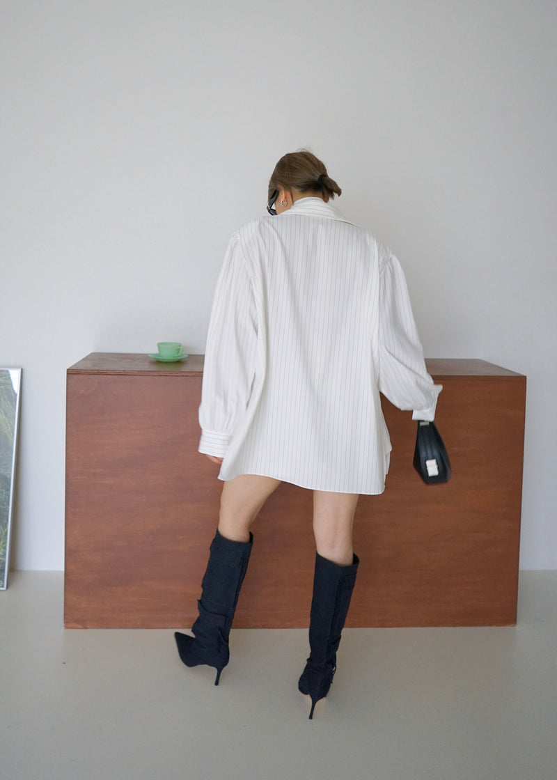 2-way stripe oversized shirt (w/ slim scarf)