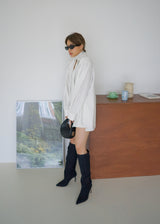 2-way stripe oversized shirt (w/ slim scarf)