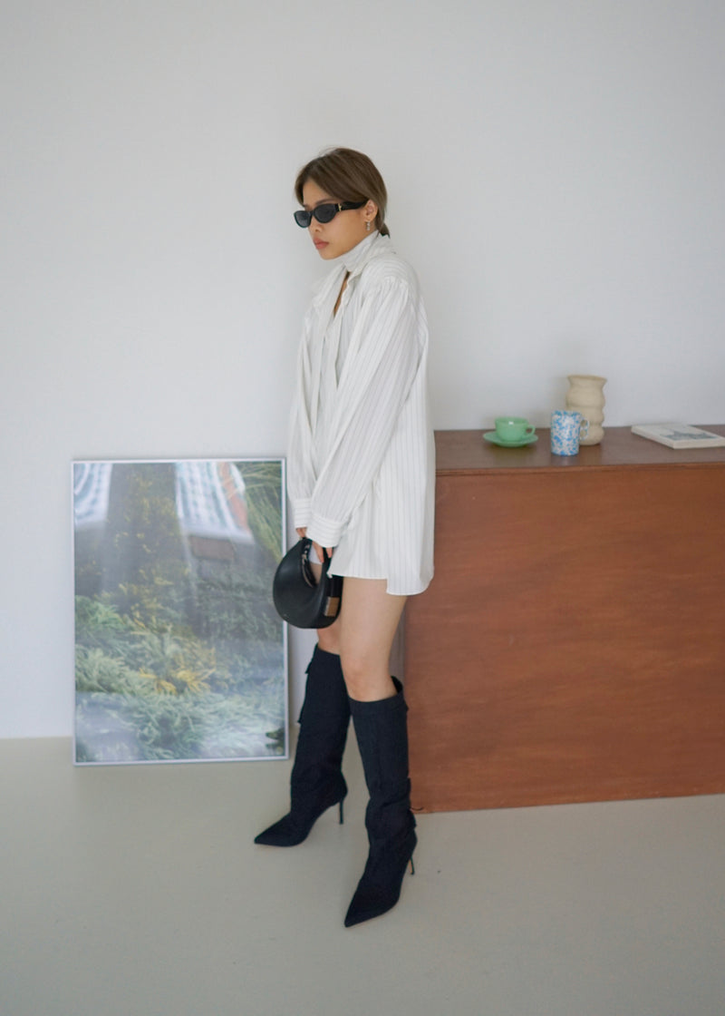 2-way stripe oversized shirt (w/ slim scarf)