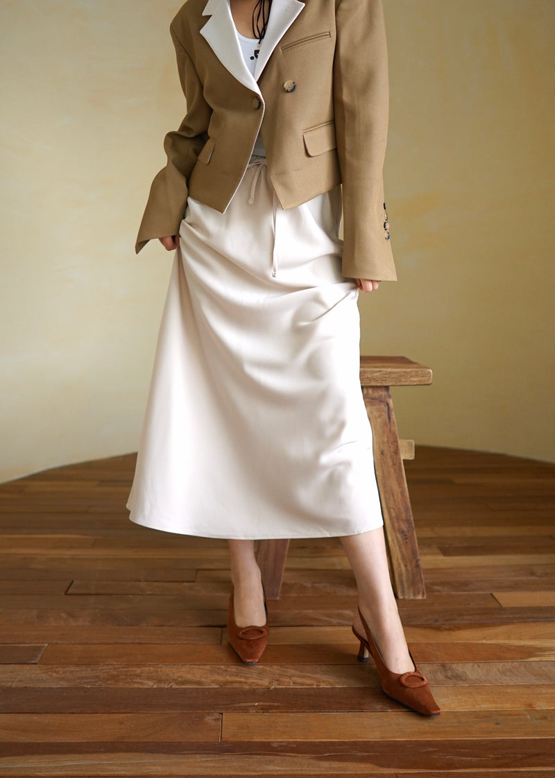 drawstring waist satin maxi skirt