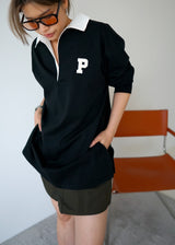 contrast collar initial polo top