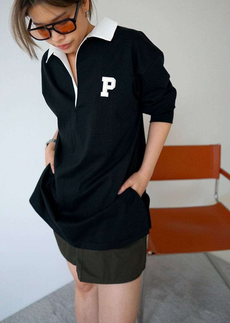 contrast collar initial polo top