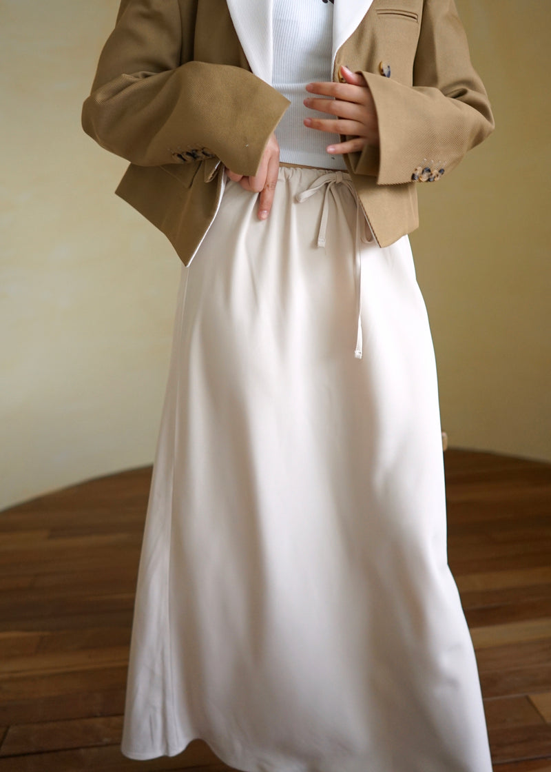 drawstring waist satin maxi skirt