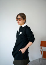 contrast collar initial polo top