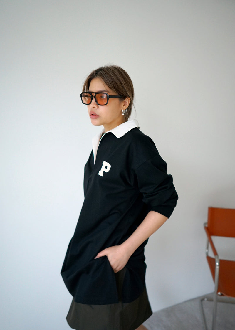 contrast collar initial polo top