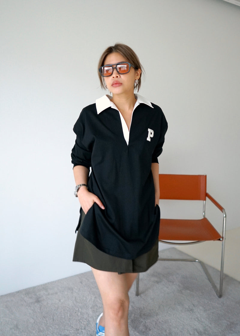 contrast collar initial polo top