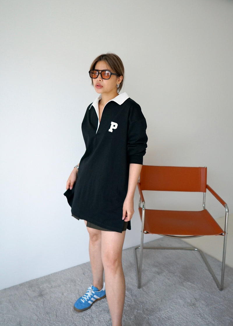 contrast collar initial polo top
