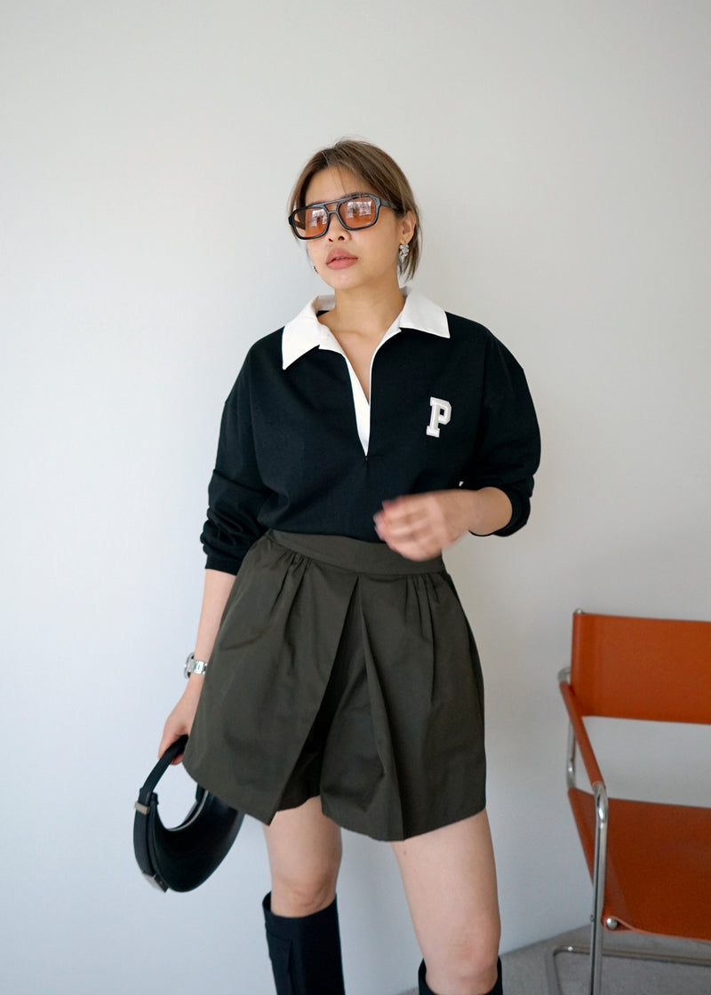 contrast collar initial polo top