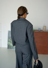 stripe padded shoulder crop jacket