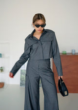 stripe padded shoulder crop jacket