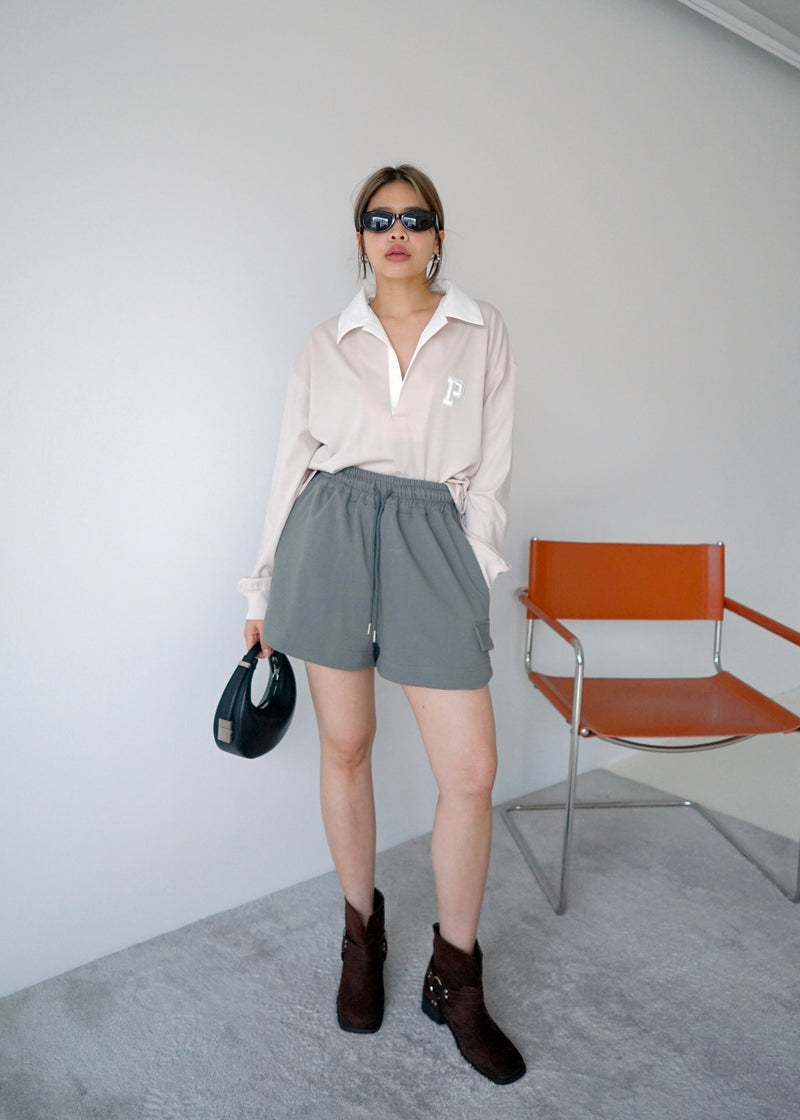 contrast collar initial polo top