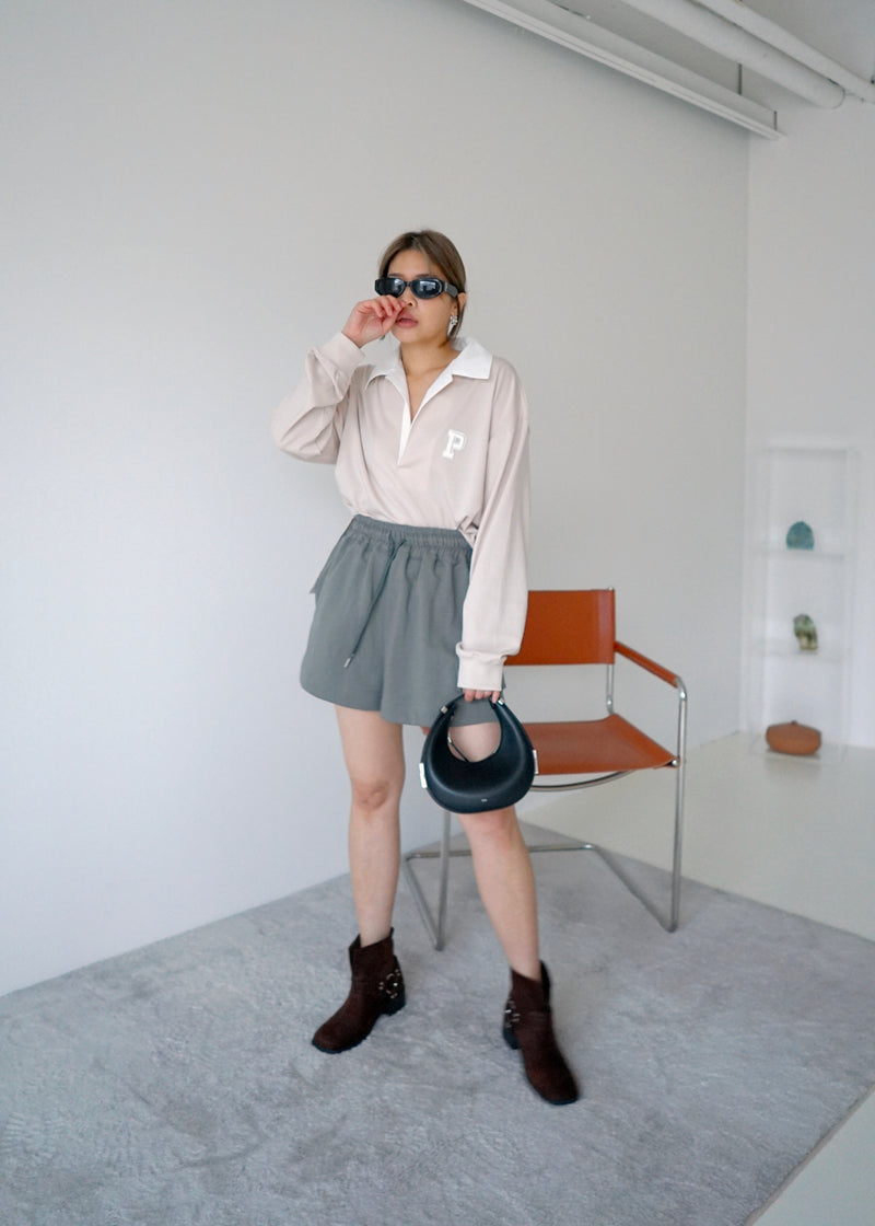 contrast collar initial polo top