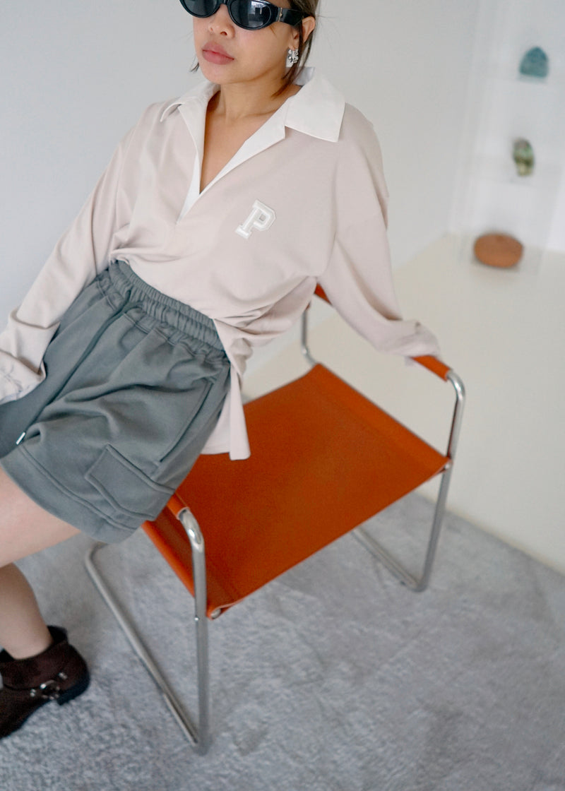 contrast collar initial polo top