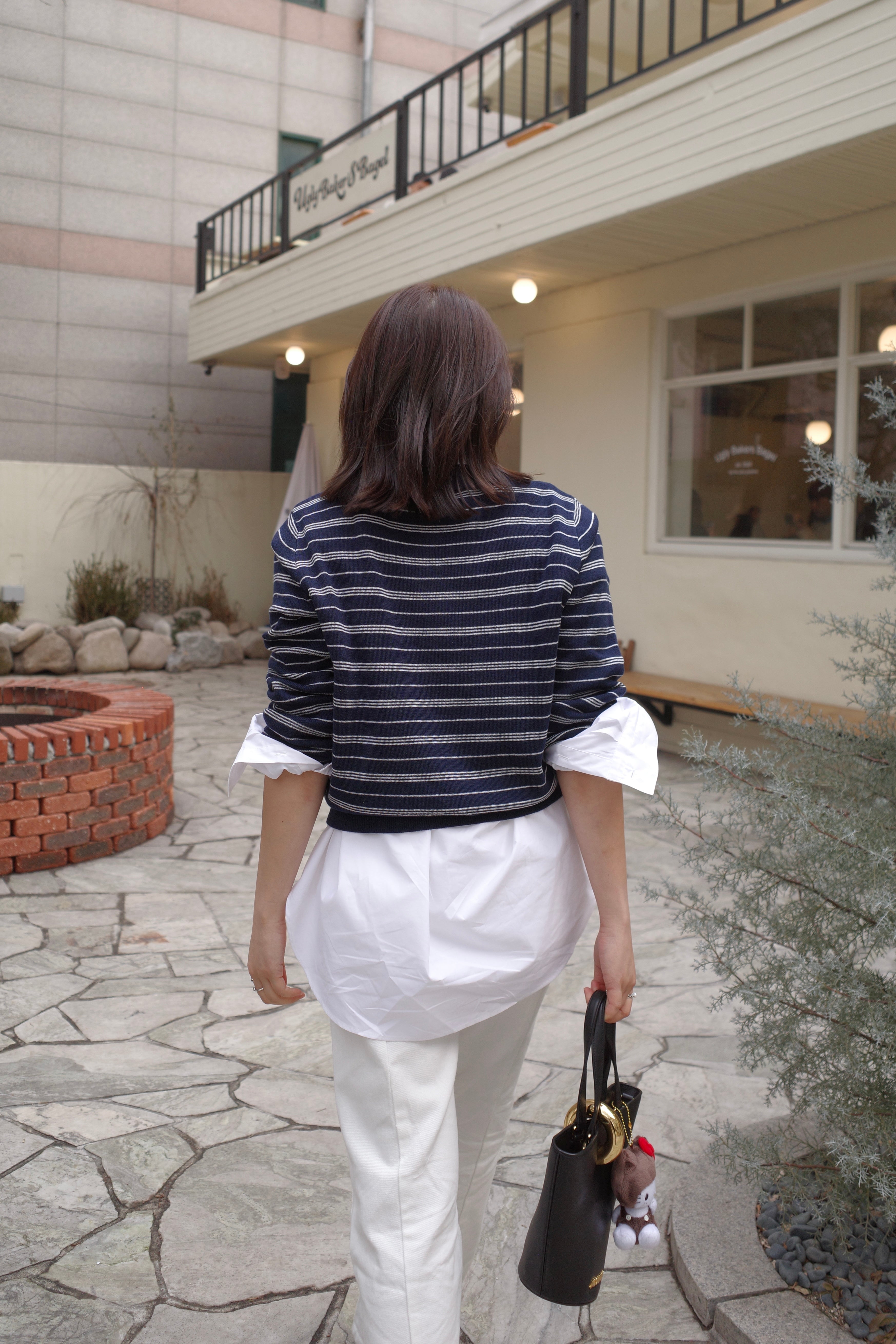 scandi striped polo long sleeve knit top