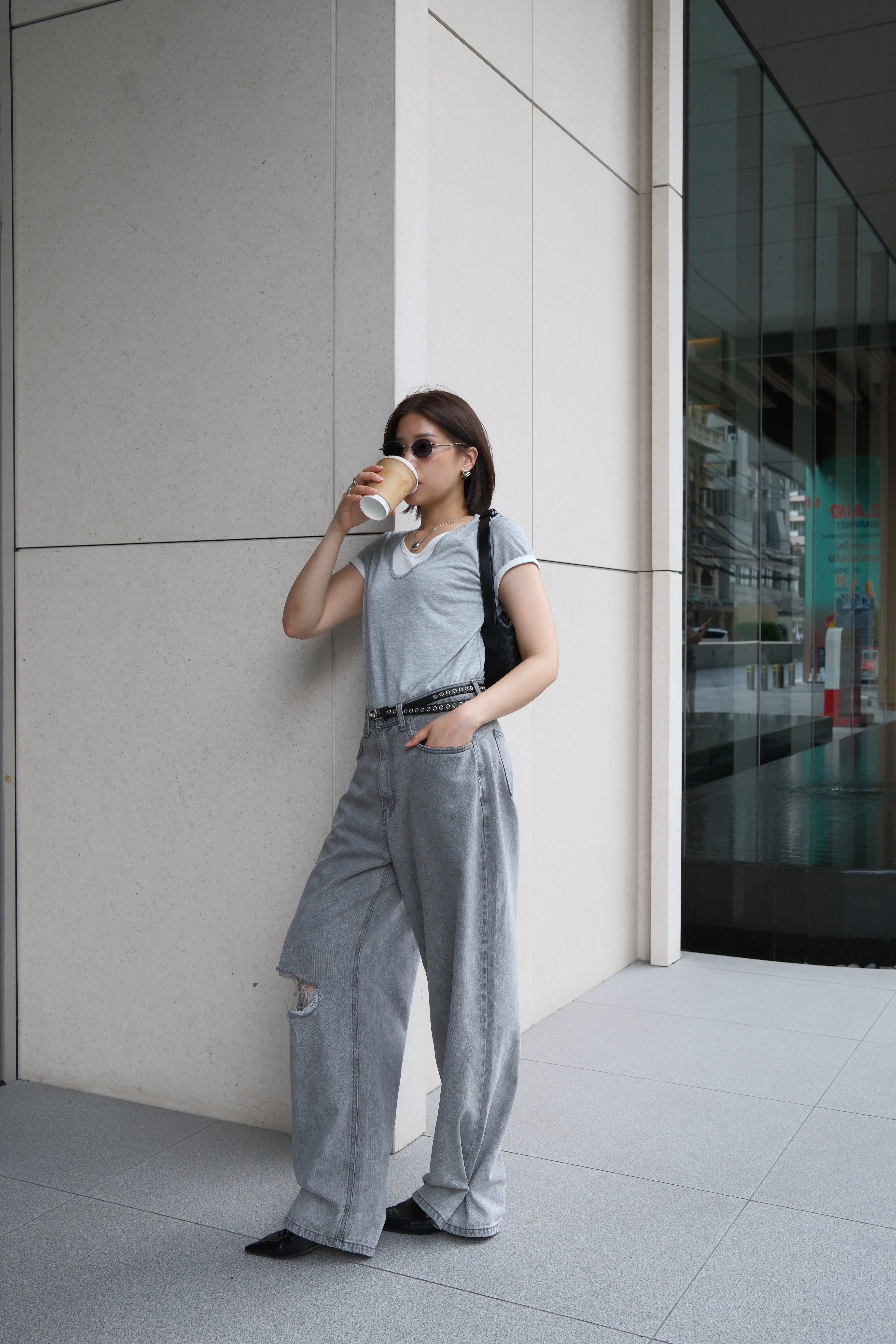 double-layer rolled-up slim tee