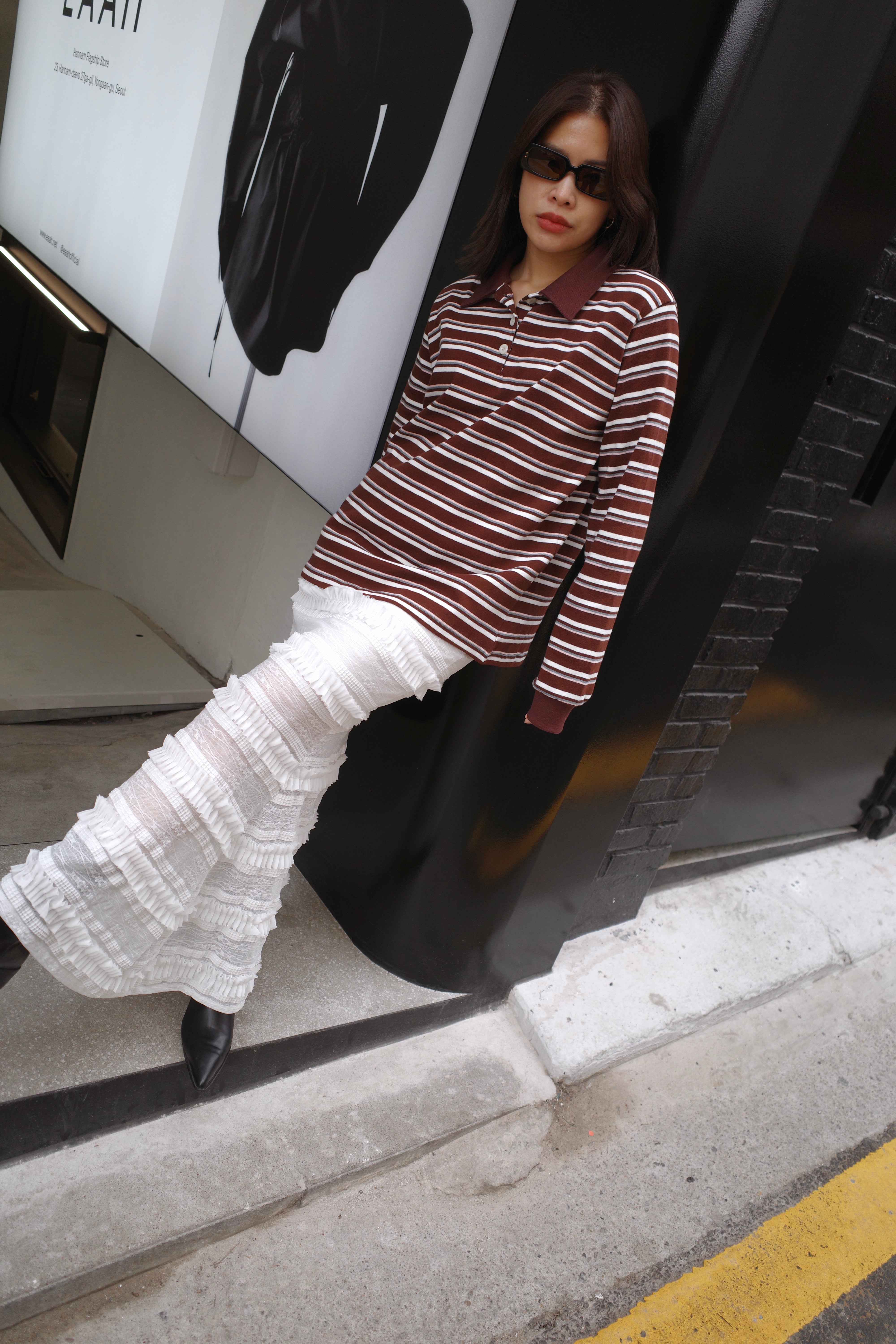 striped cotton long sleeve polo