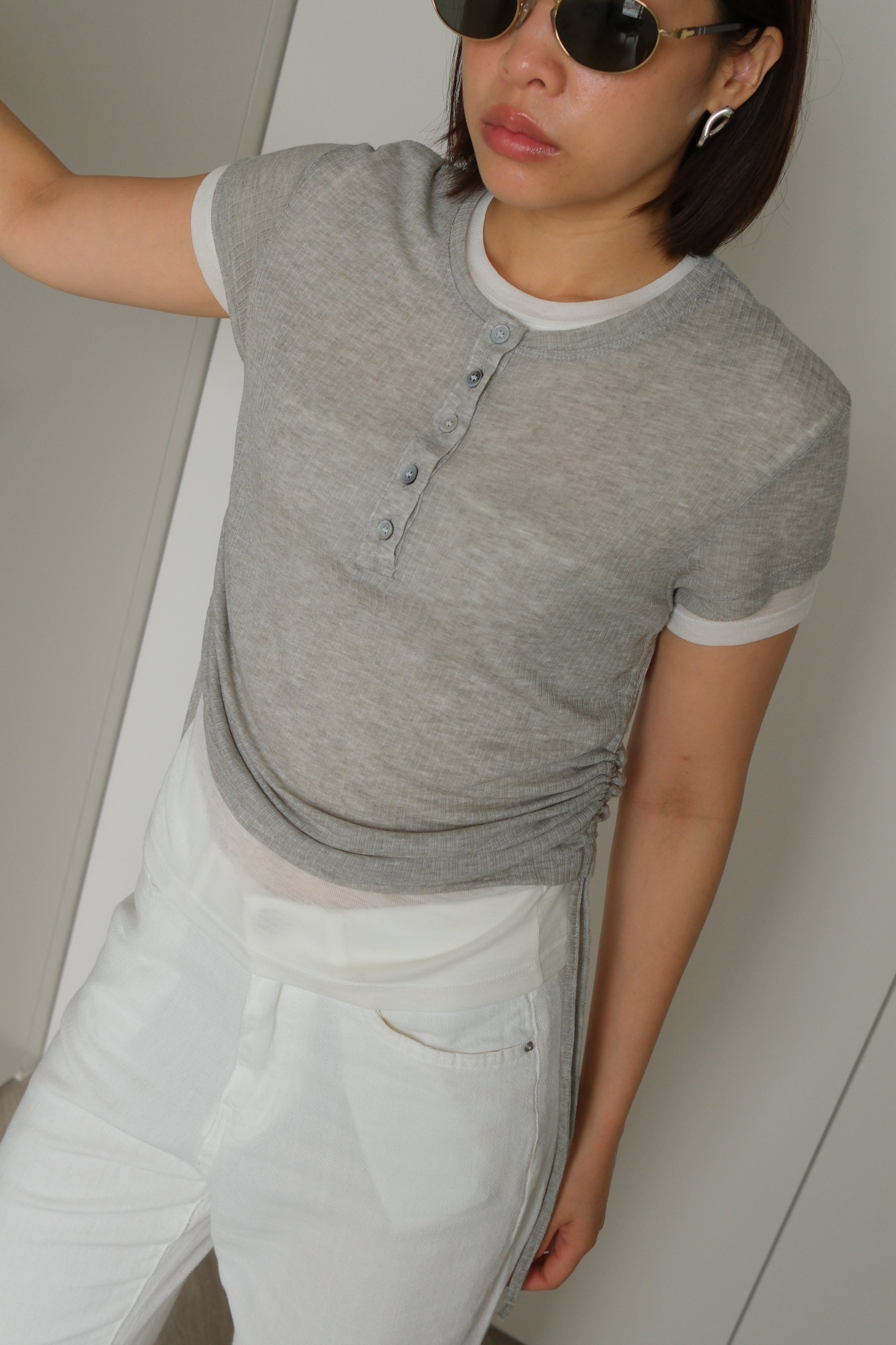 side ruched double-layered soft tee