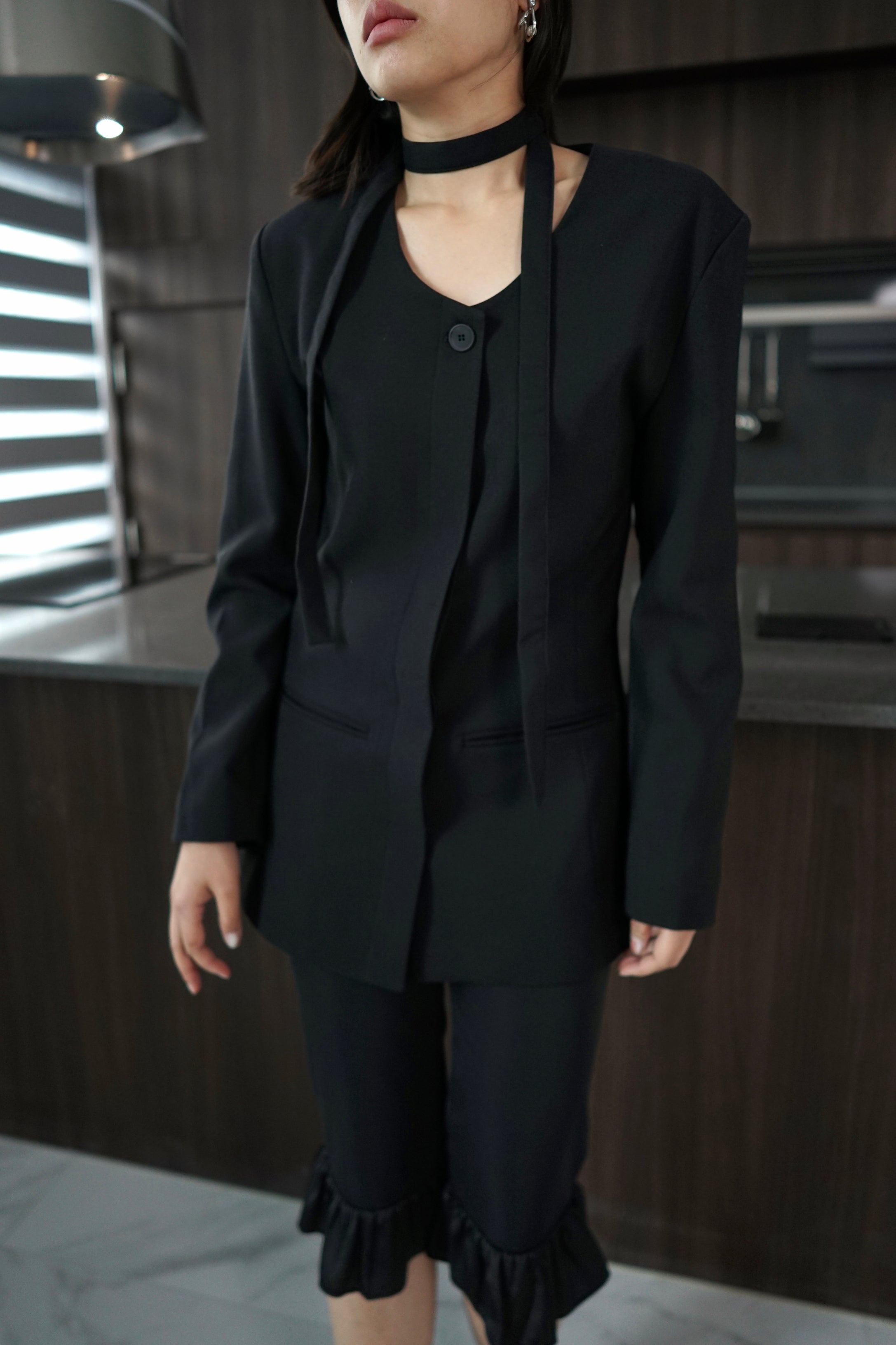 U neck collarless jacket