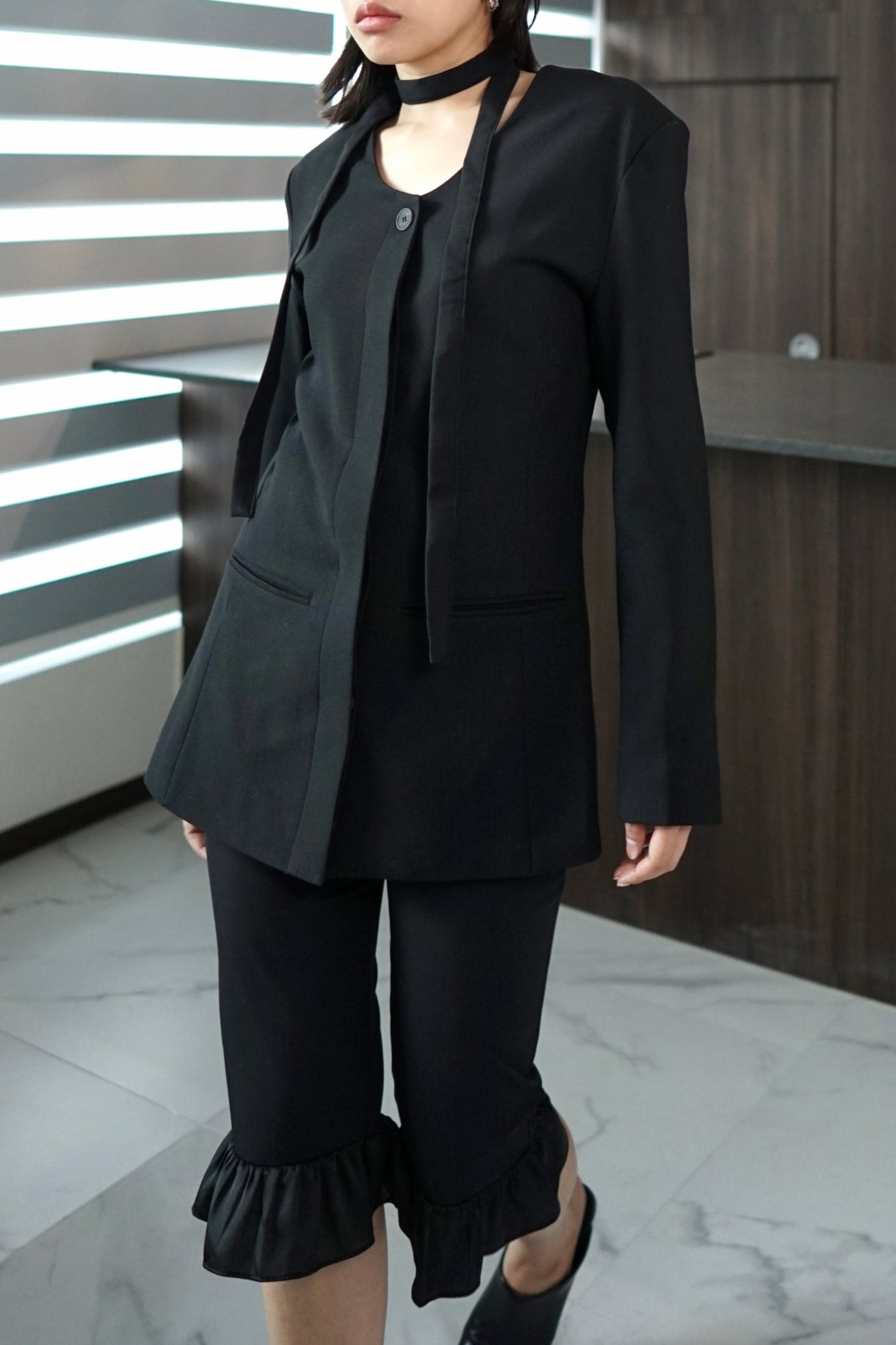U neck collarless jacket